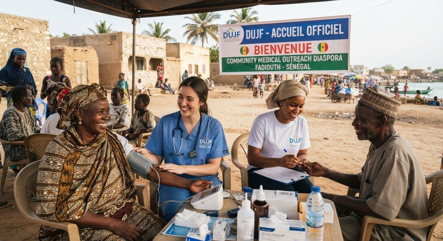 Campagne de dépistage à Fadiouth : équipe médicale bénévole auprès des aînés du village.