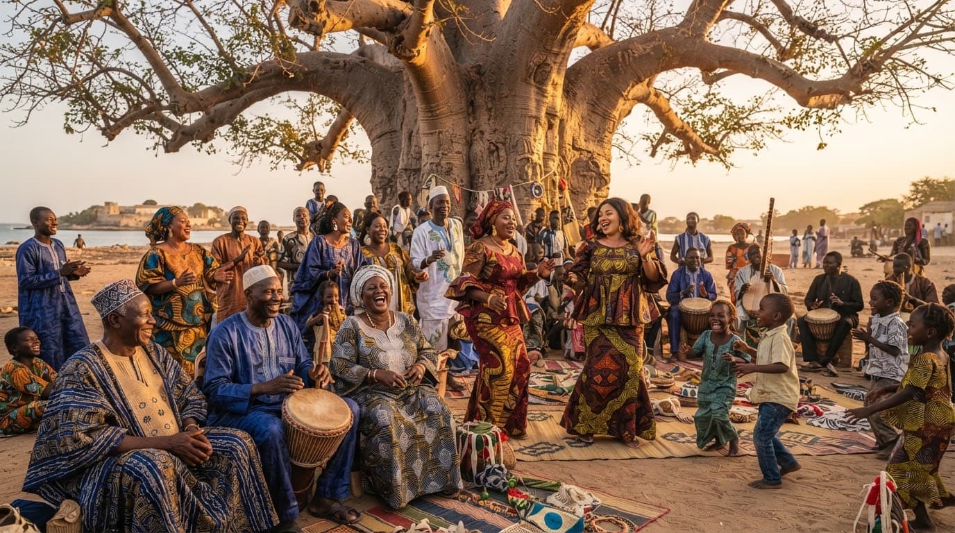La communauté réunie sous le baobab